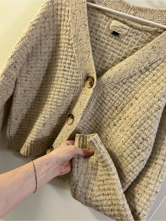 Universal Thread Sweaters - Universal Thread Cream Speckled Waffle-Knit Button Cardigan